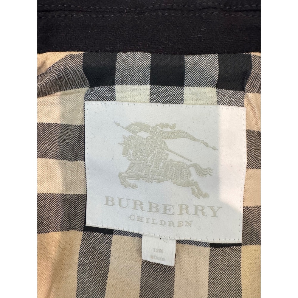 NWOT Burberry Pea Coat Kids 12M Black Wool Cashmere Double Breasted Nova Check - Picture 8 of 14